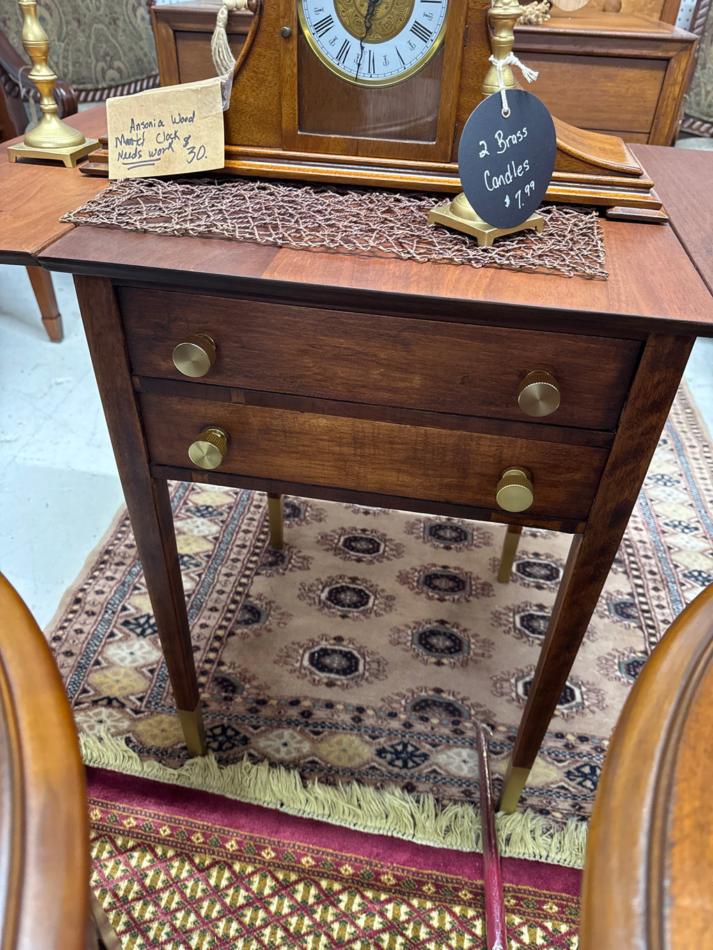 Solid Walnut Side Table with Folding Table
