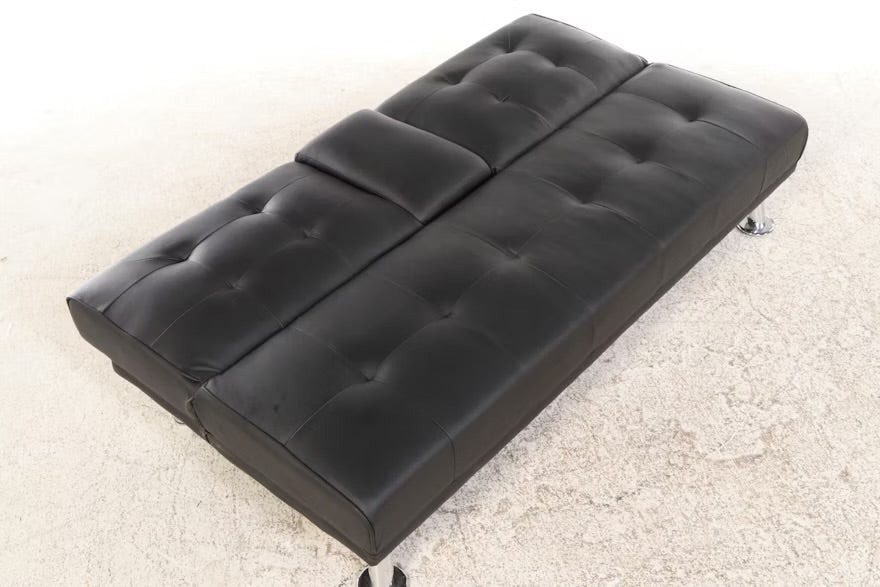 Modern Black Vinyl Upholstered Futon with Center Beverage Console