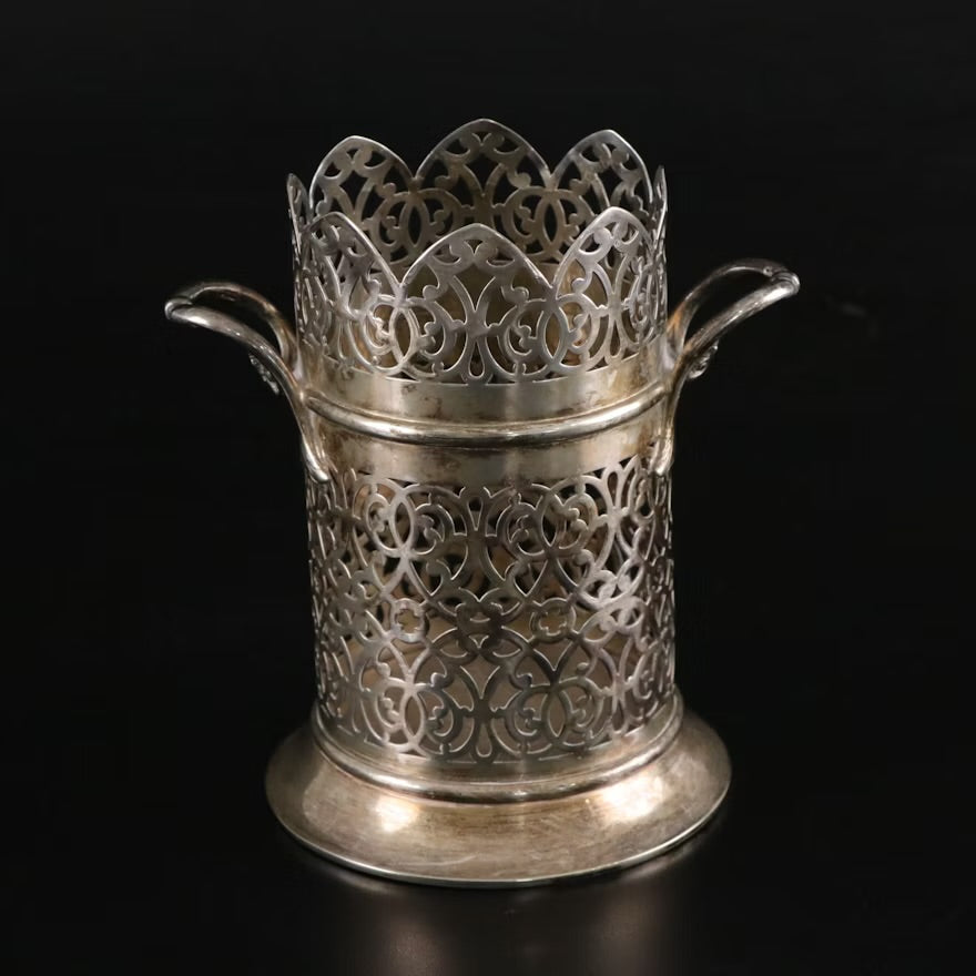 Edward & Sons Silver Plate Wine Bottle Coaster with Plates and Strainer