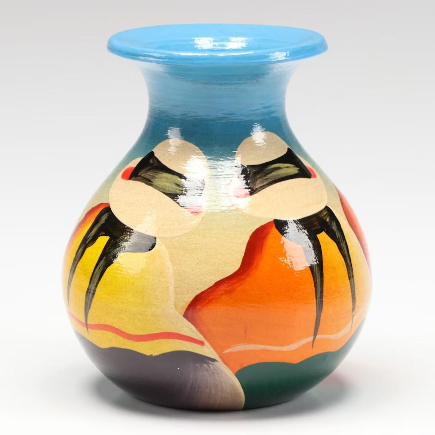 Peruvian Adalid Hand-Painted Figural Art Pottery Vase