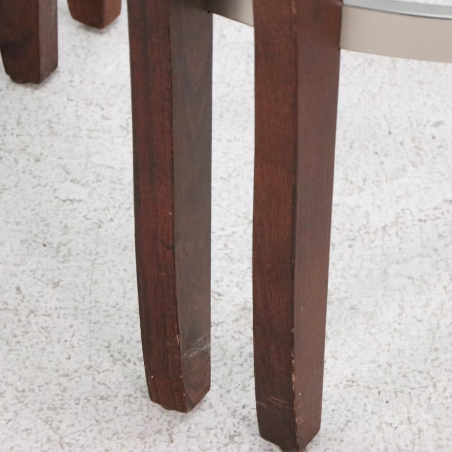 Contemporary Glass Top Mahogany Finished Wood End Table