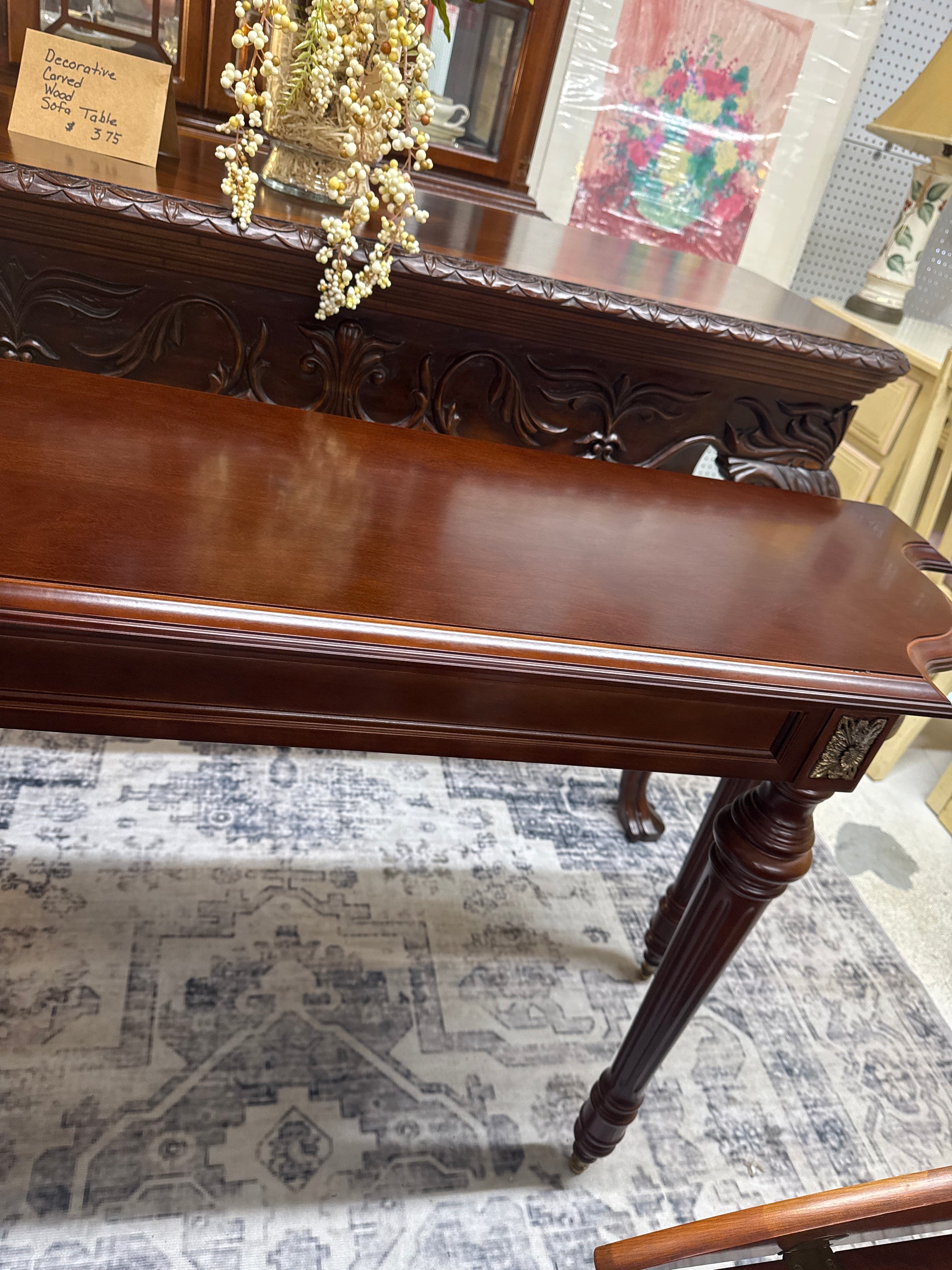 Wood Sofa Table with Brass
