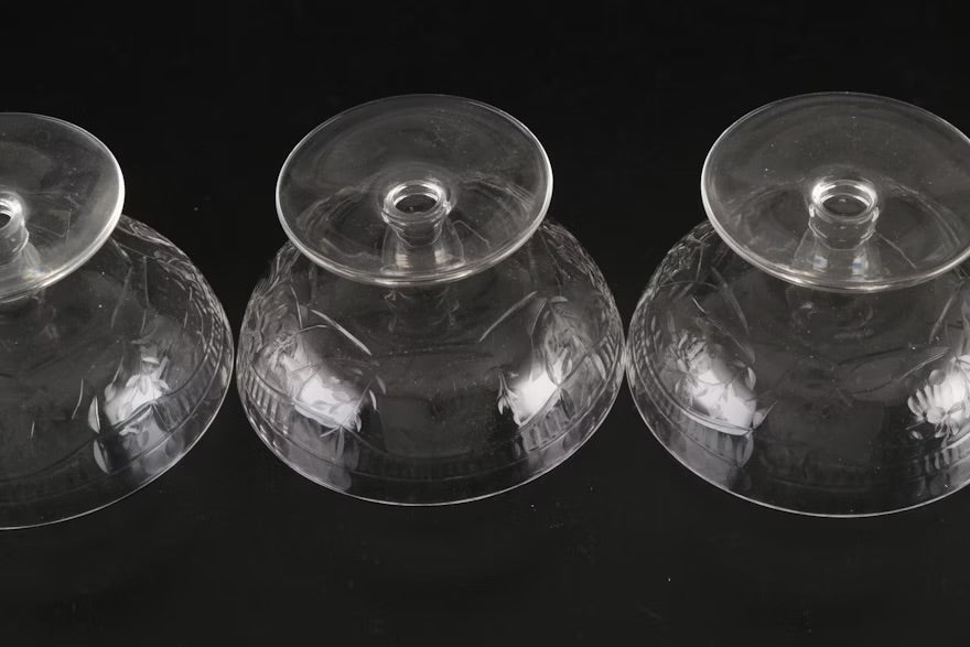French Style Etched Glass Low Sherbets, Early to Mid-20th Century