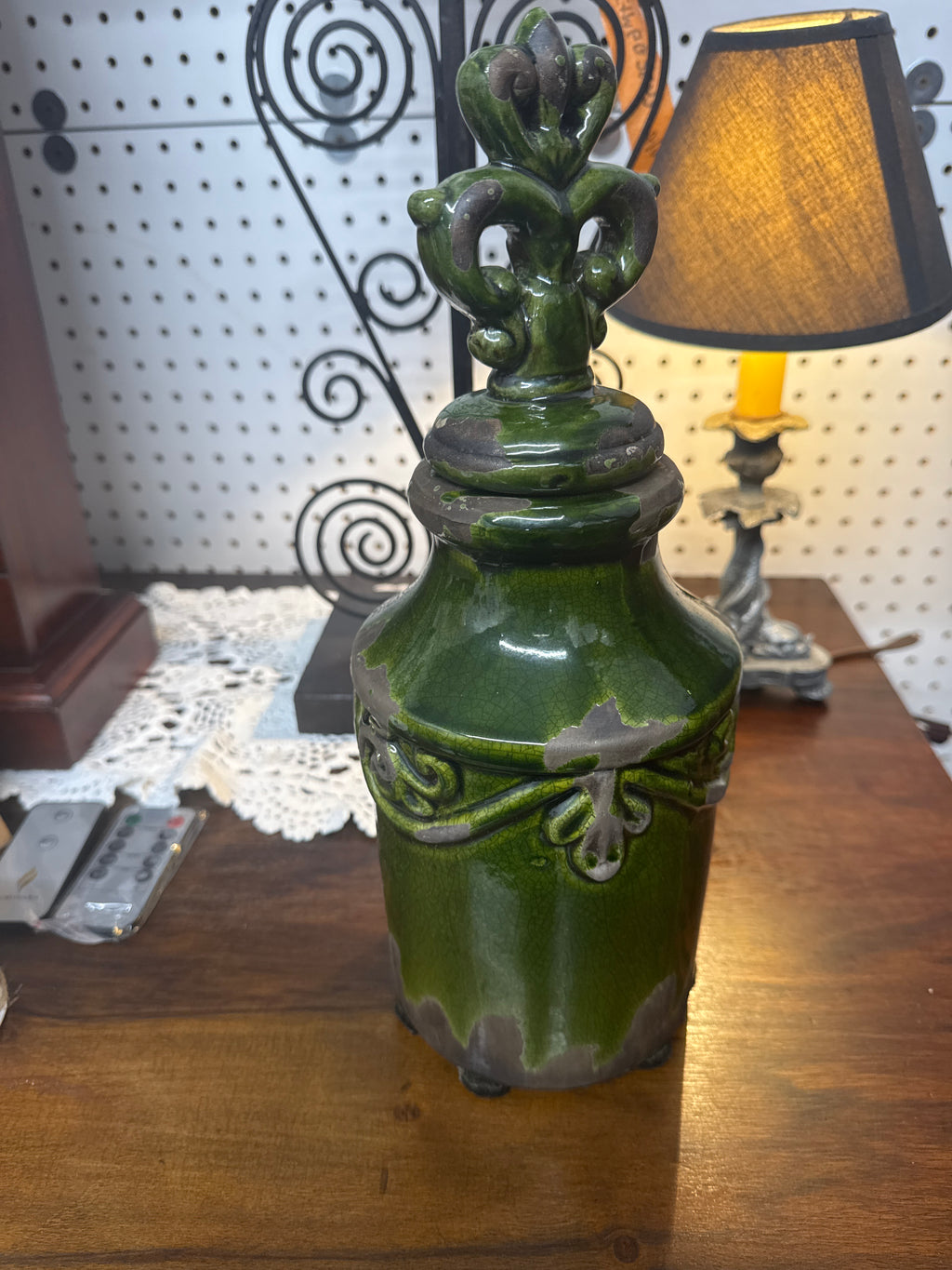 Two Green Vases & Candle Holder