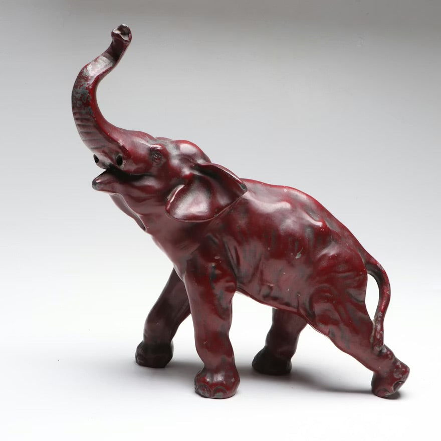 Red Cast Metal Elephant with Raised Trunk, Early to Mid-20th Century ITMGR86899