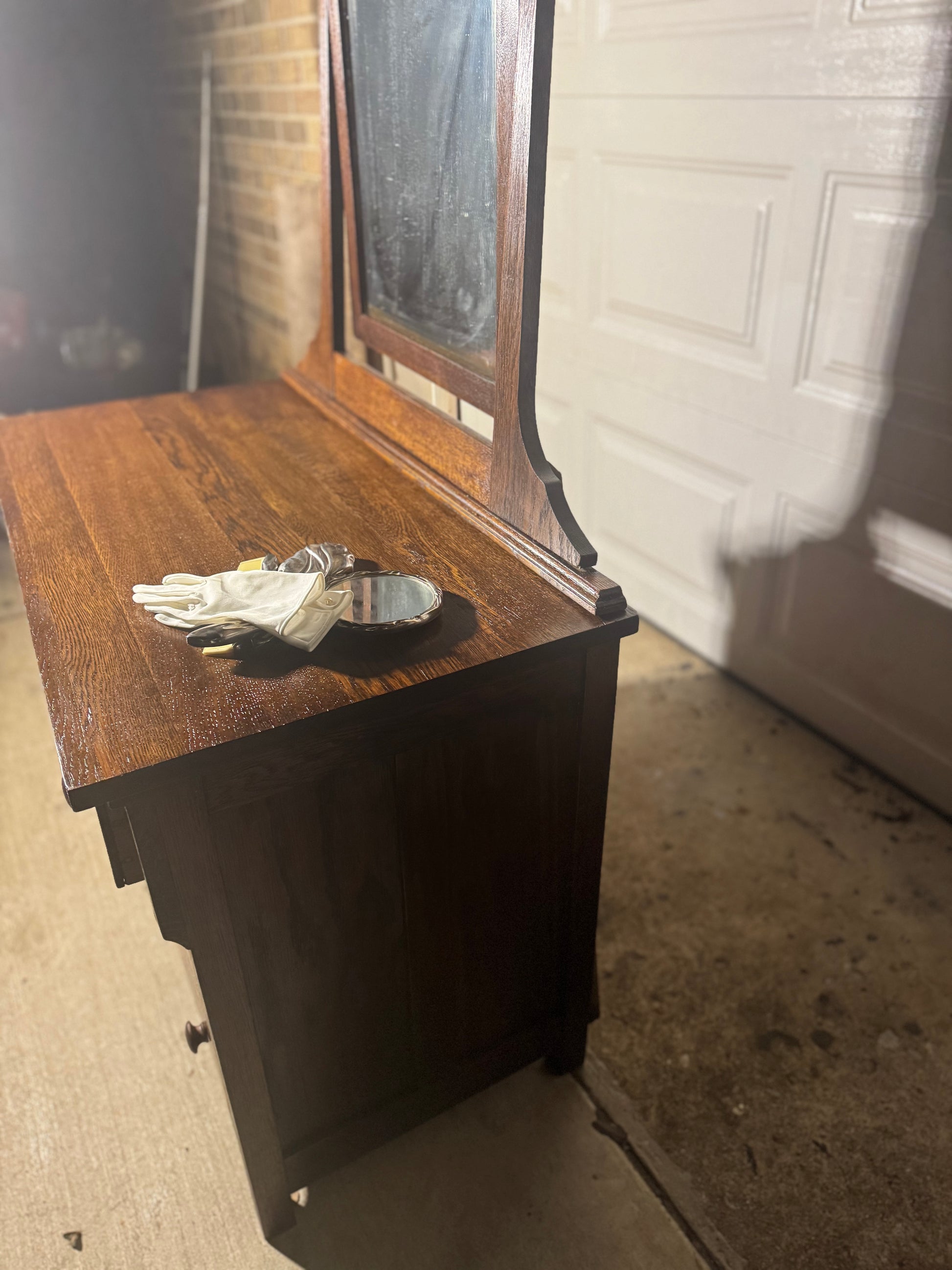 Older Wood Vanity with Mirror