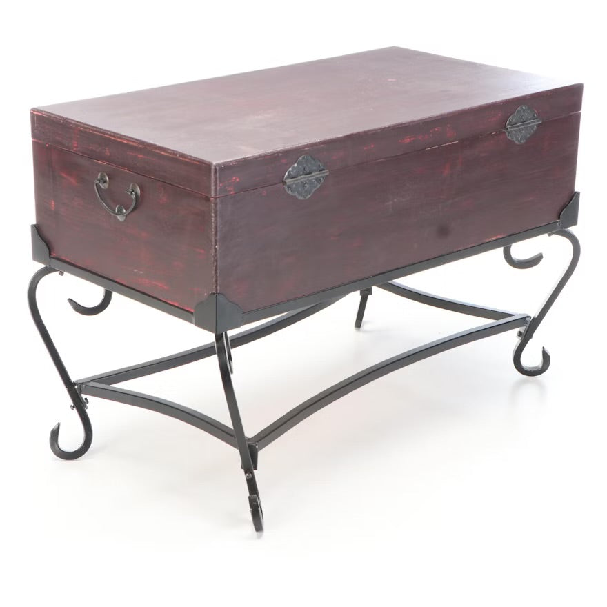 Painted Wood and Wrought Metal Chest on Stand ITMGP60433
