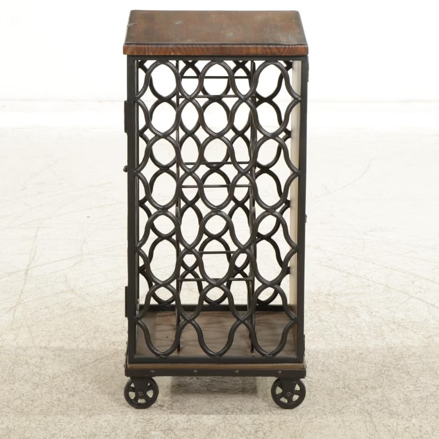 Wood and Metal Frame Rolling Wine Rack, 2014 ITMGP63463