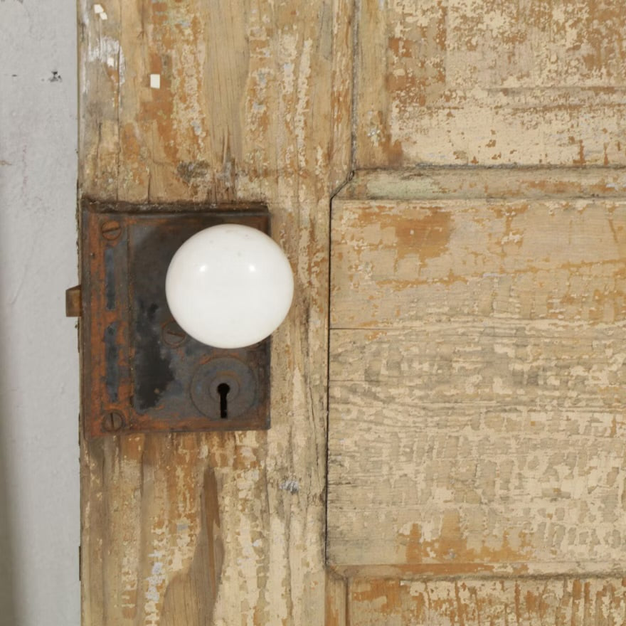 Two Painted Hardwood Architectural Salvage Four-Panel Doors ITMGR89702