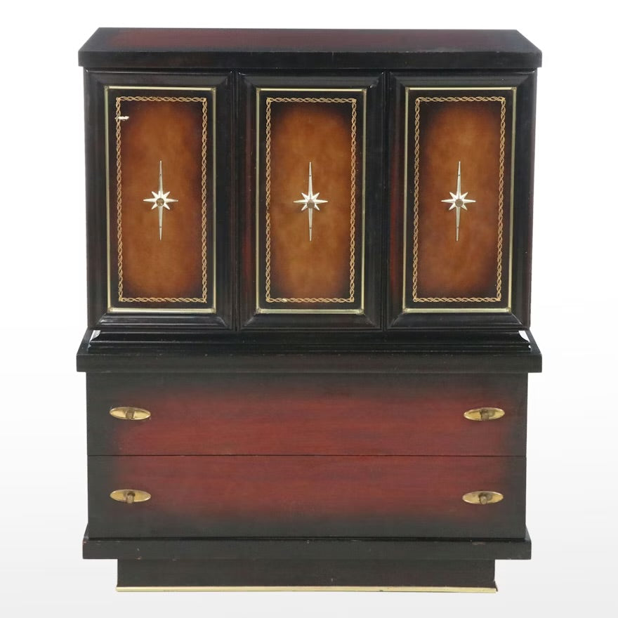 Mid Century Modern Leather Clad Wood Gentleman's Chest, Mid-20th Century ITMGQ37661