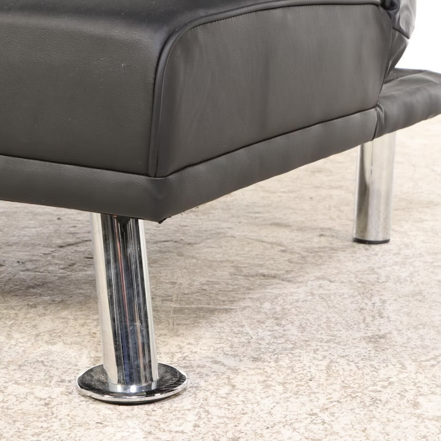 Modern Black Vinyl Upholstered Futon with Center Beverage Console