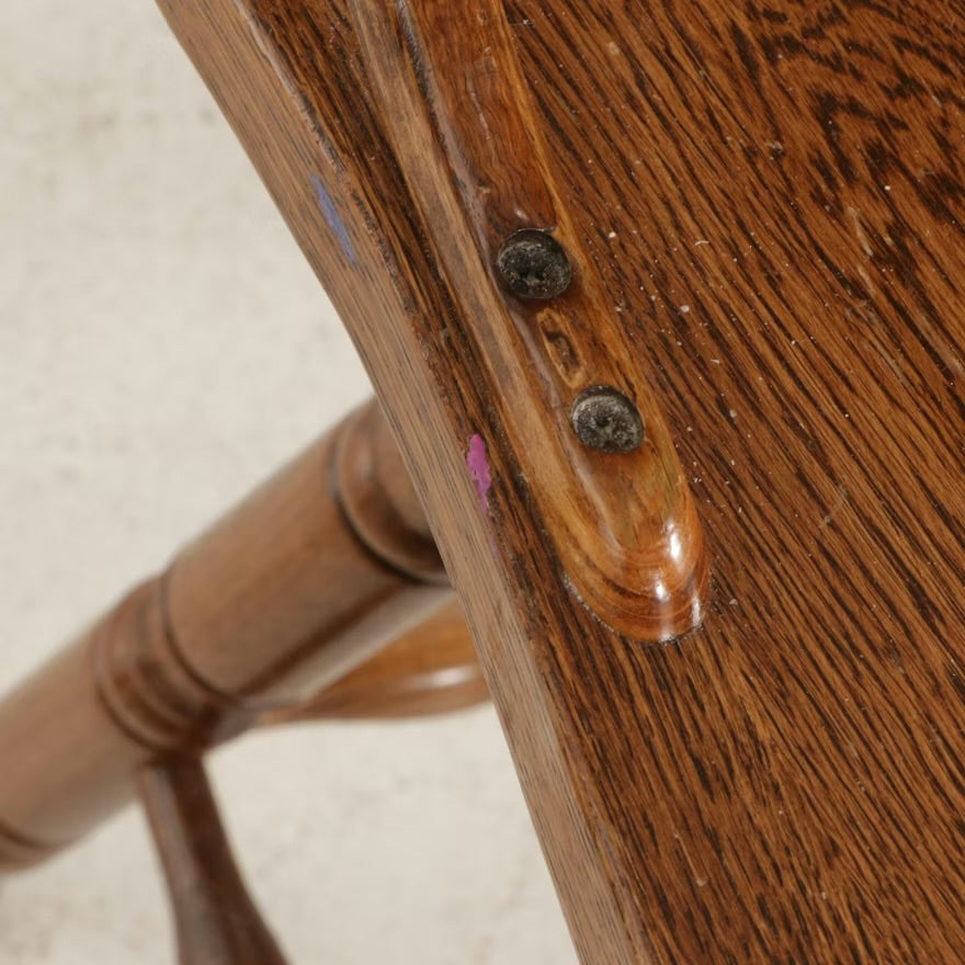 Three Victorian Style Oak Press-Back Swivel Barstools