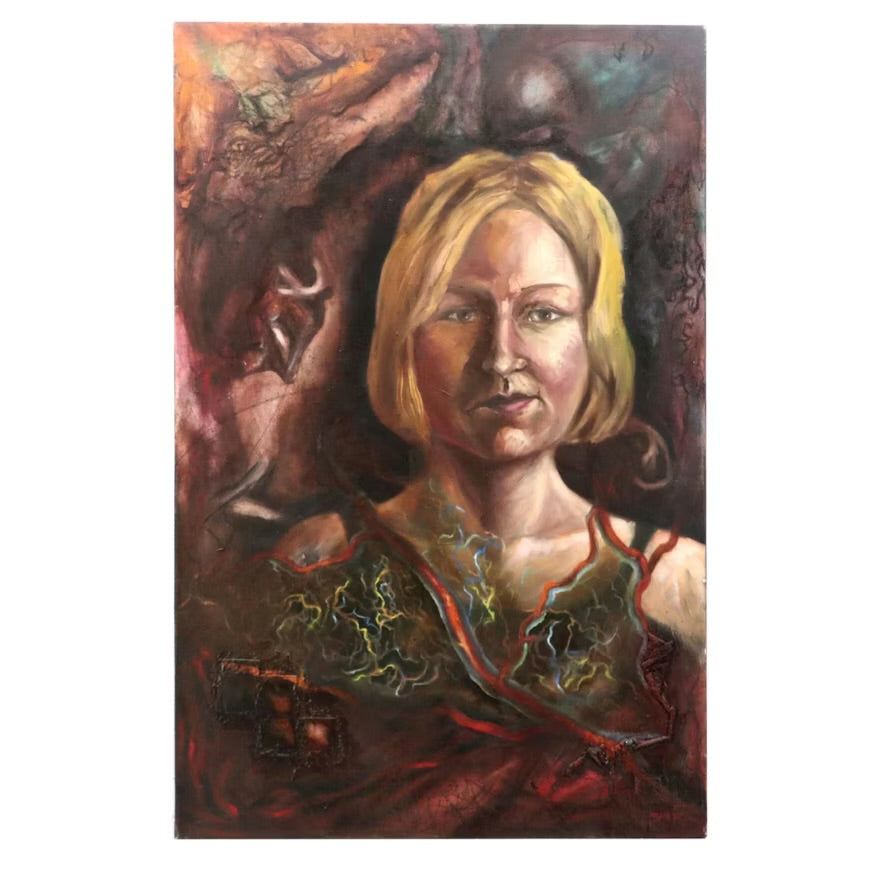 Alison Shepard Mixed Media Portrait Painting "Laura II," 1998