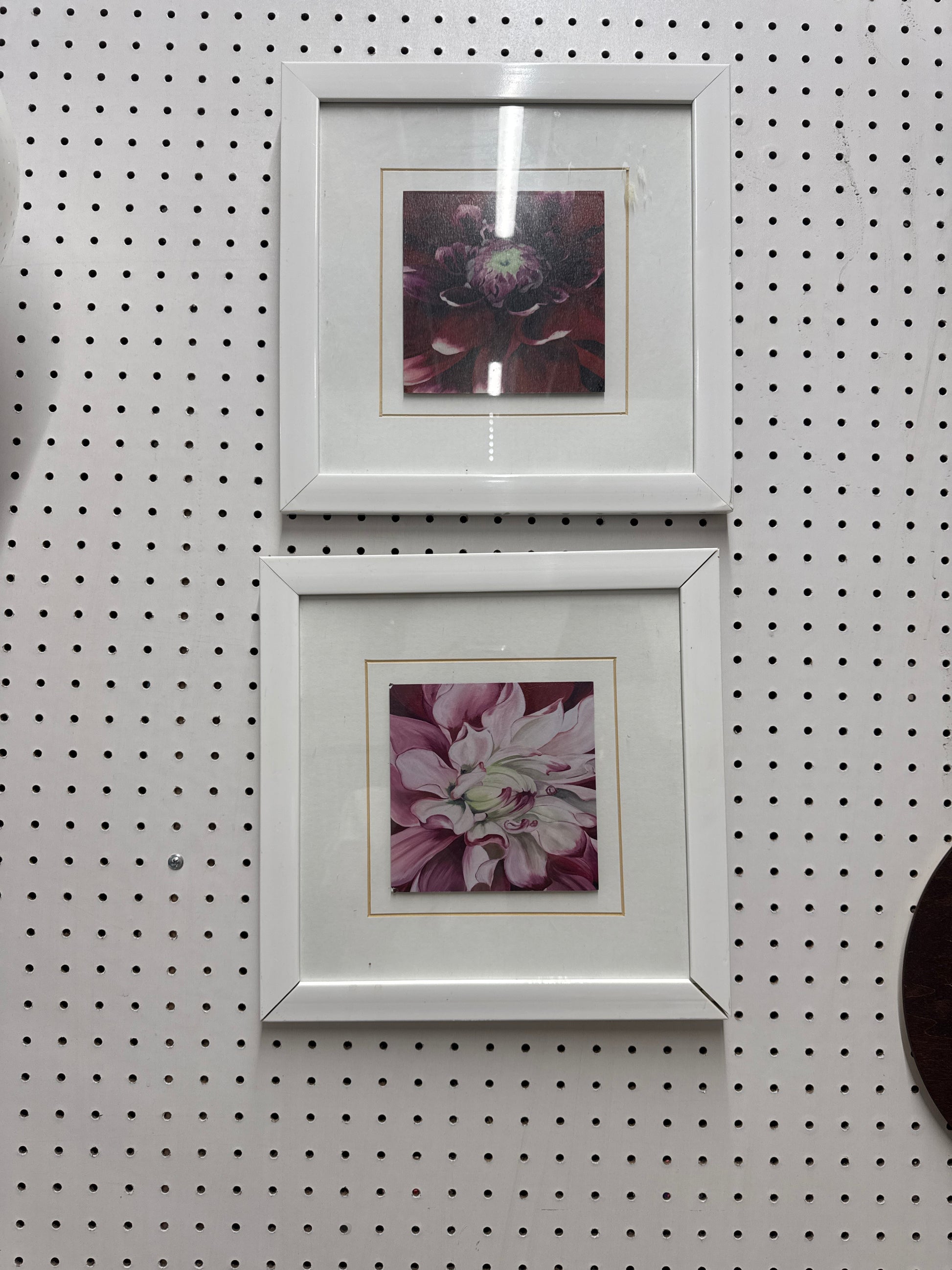 Pair of white picture frames pink flowers