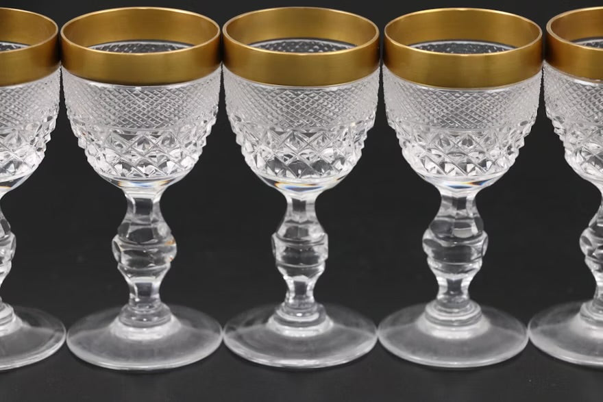 Bohemian Style Crystal Gilt Rim Cordial Glasses, Early to Mid-20th Century ITMGQ27294