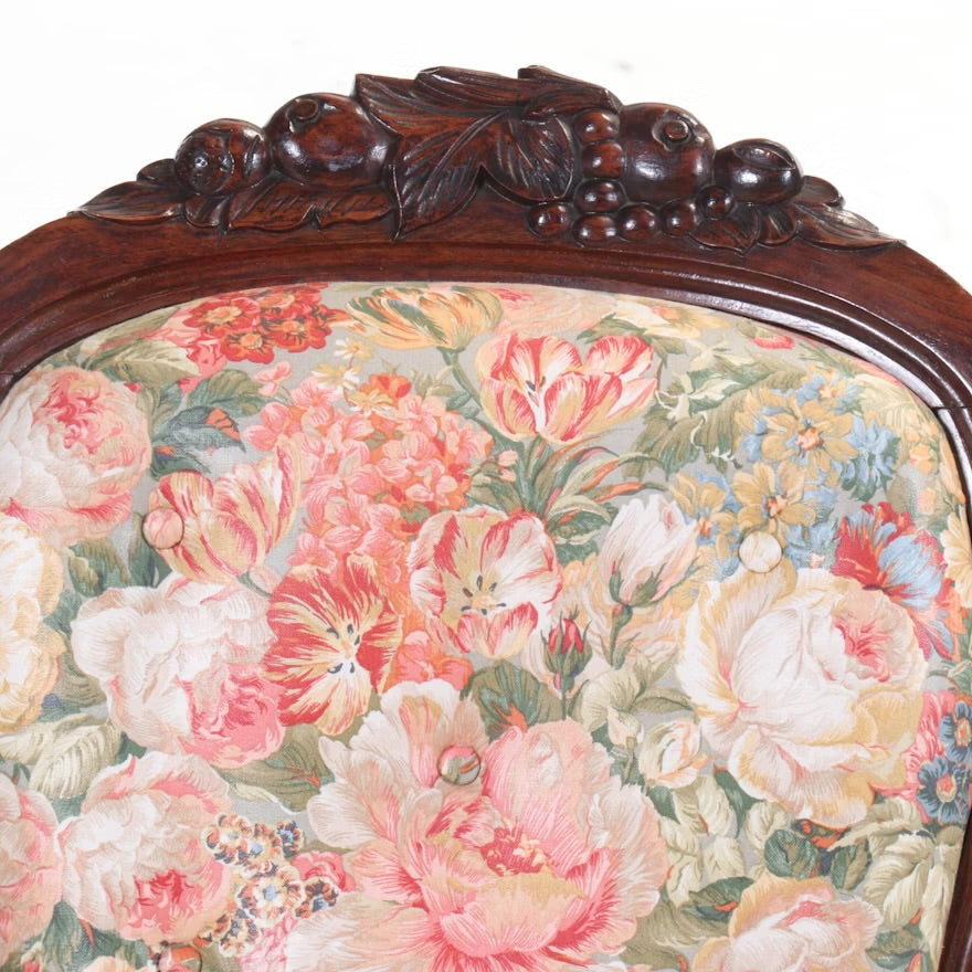 Victorian Rococo Revival Carved Walnut and Upholstered Rocking Chair ITMGP75498