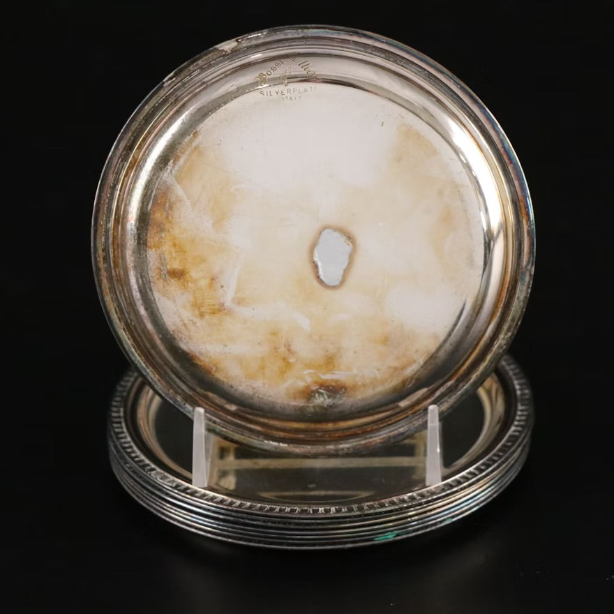 Edward & Sons Silver Plate Wine Bottle Coaster with Plates and Strainer