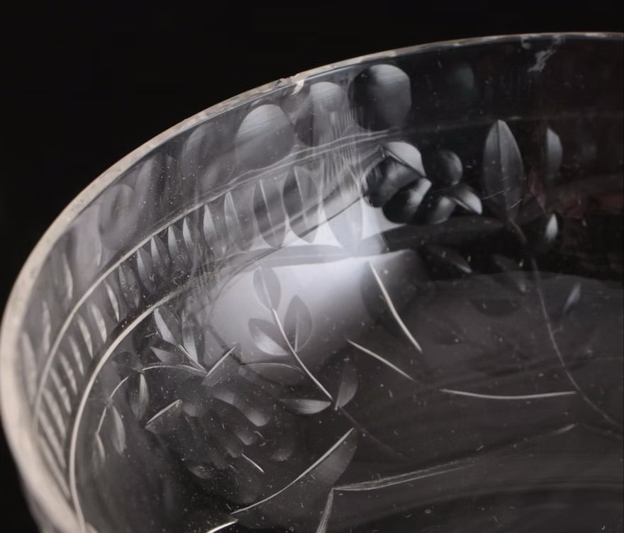 French Style Etched Glass Low Sherbets, Early to Mid-20th Century