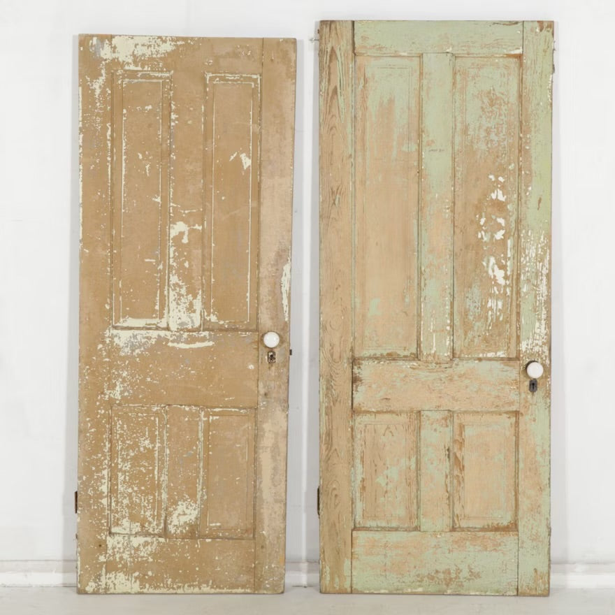 Two Painted Hardwood Architectural Salvage Four-Panel Doors ITMGR89702