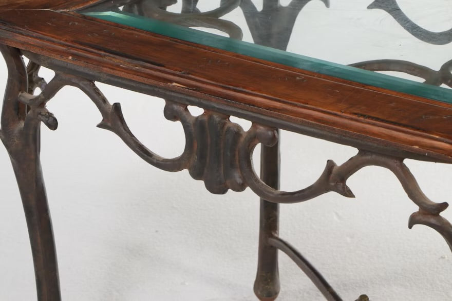 Neoclassical Style Wood and Glass Top Metal End Table ITMGQ21985